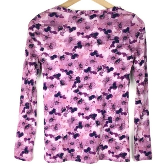 LOFT Top Floral Ruffle Neckline Long Sleeve Lightweight Tie Dye Petite Size XXSP - Picture 3 of 6